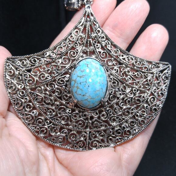Vintage signed hollycraft necklace - Gem Vintage 1960s Hollycraft Faux Turquoise Large Pendant